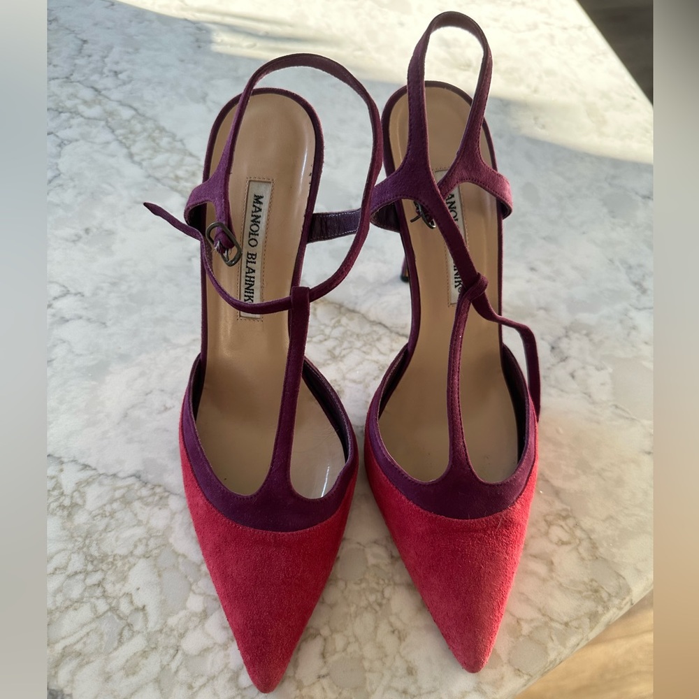 Manolo Blahnik Suede Pink & Purple Heels Size 39